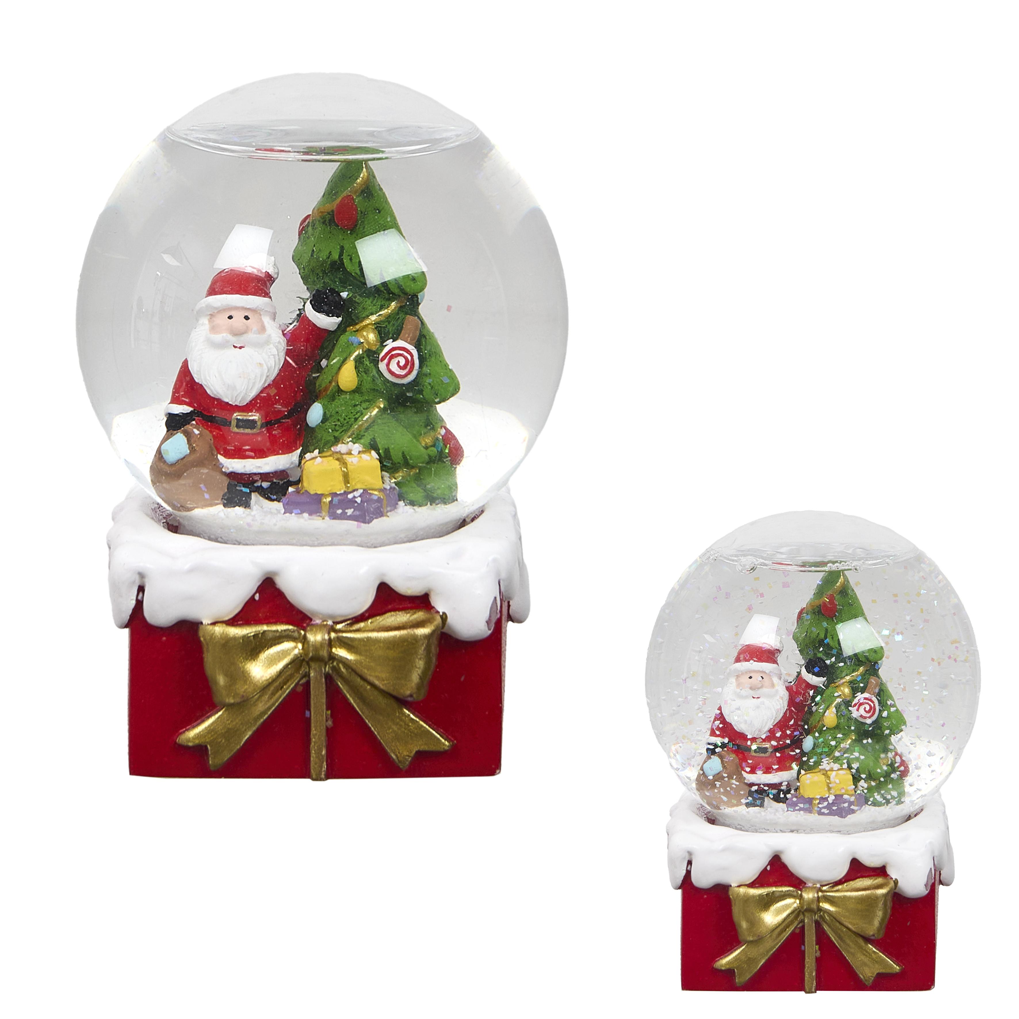 BOULE NEIGE PERE NOEL SAPIN H.10CM