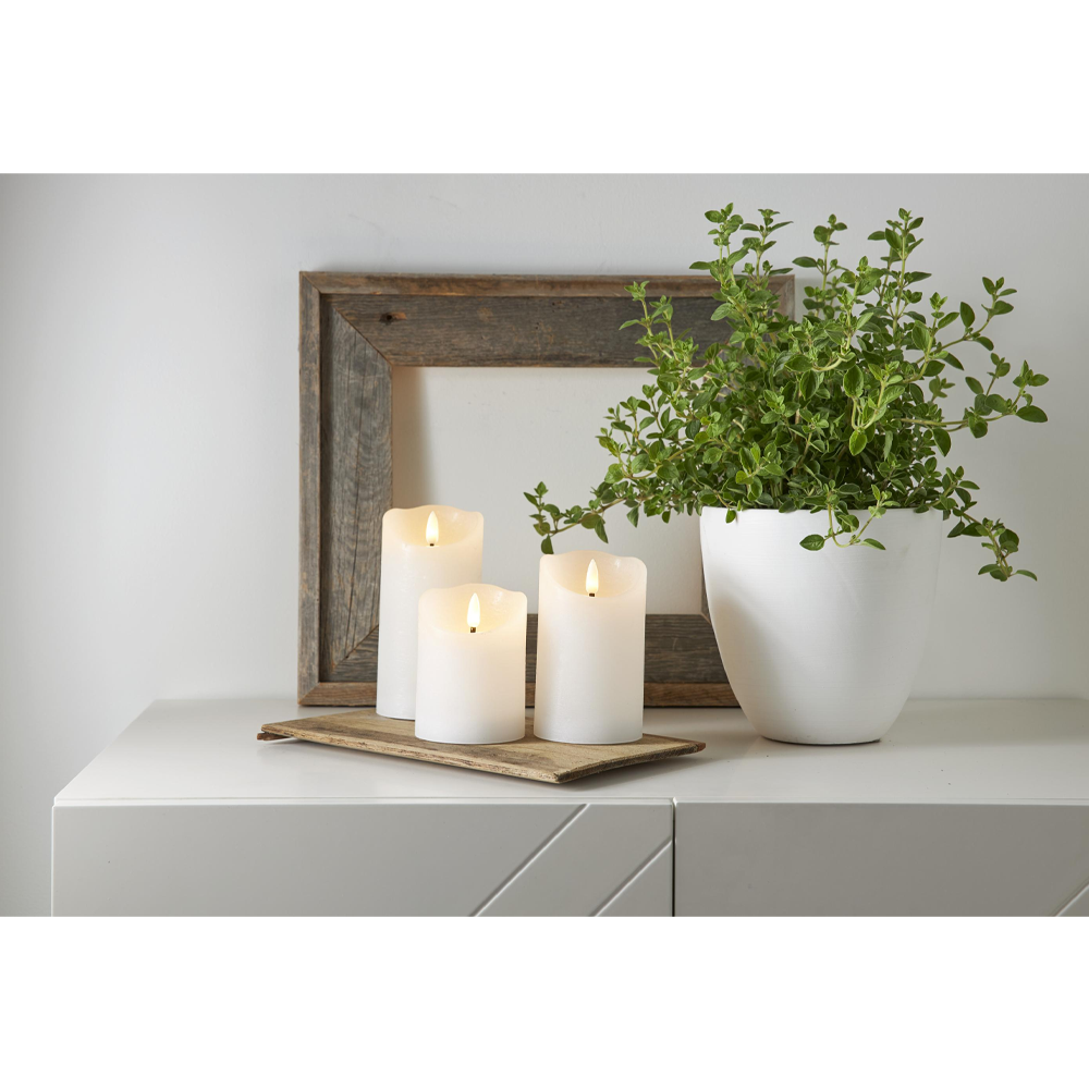 (15cm) Echtwachs LED Pillar Kerze Home Deko Stimmungsleuchte Flamme Rustic (12.061-15) - Weiss