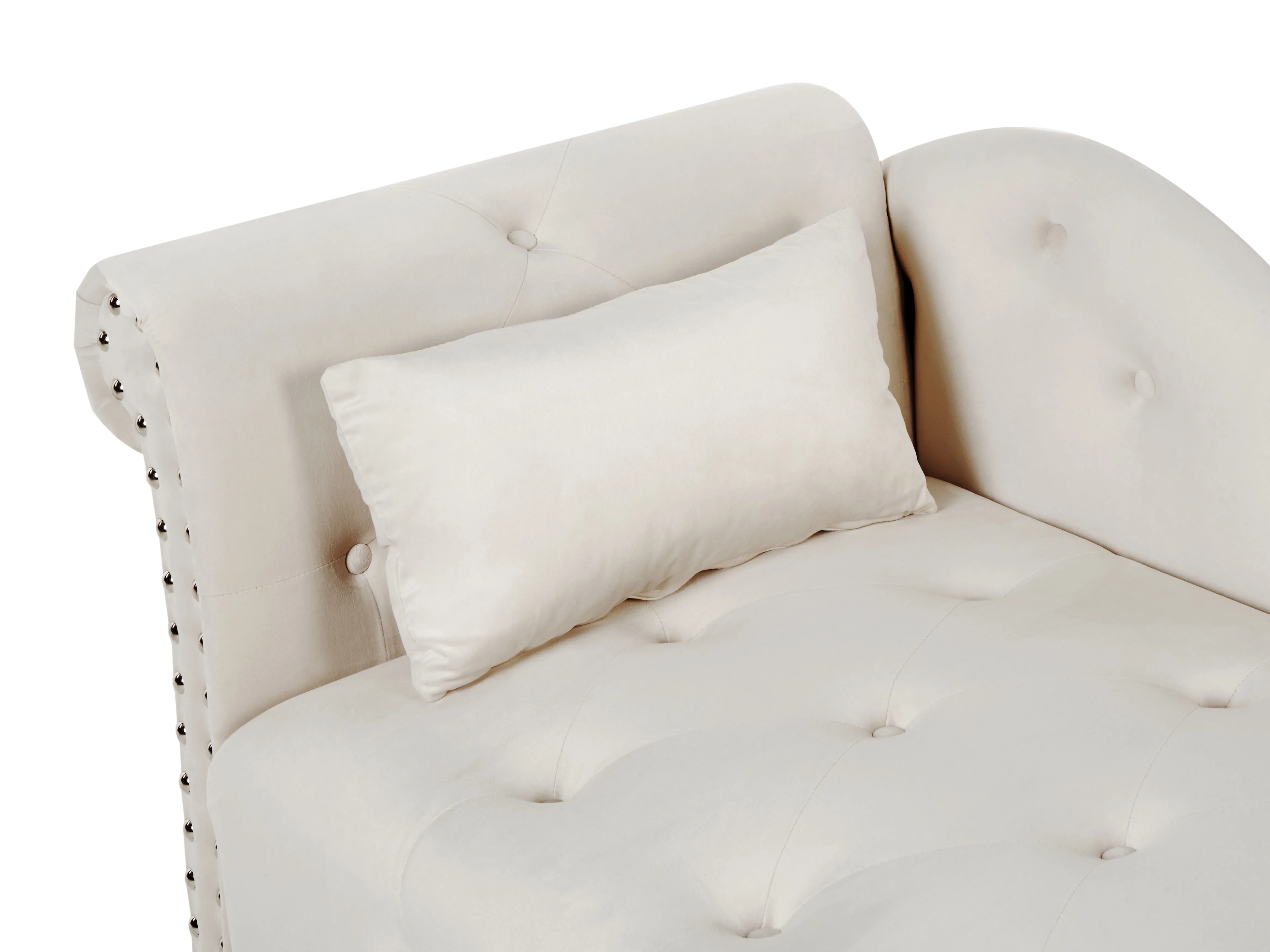 Linkszijdige chaise longue IVRY Fluweel Lichtbeige