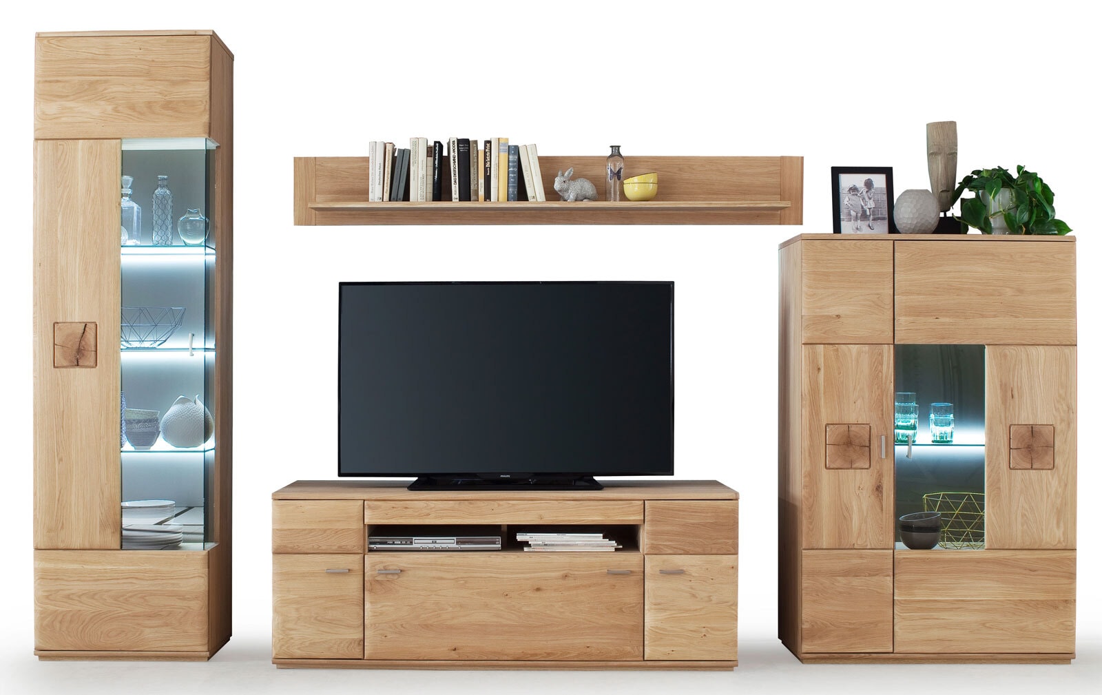 Wohnwand 320 cm Eiche bianco teilmassiv