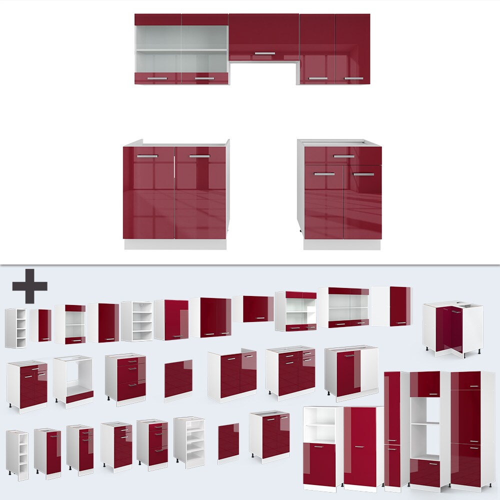Vicco KÜCHE R-LINE 200CM KÜCHENZEILE KÜCHENBLOCK EINBAU Bordeaux Hochglanz