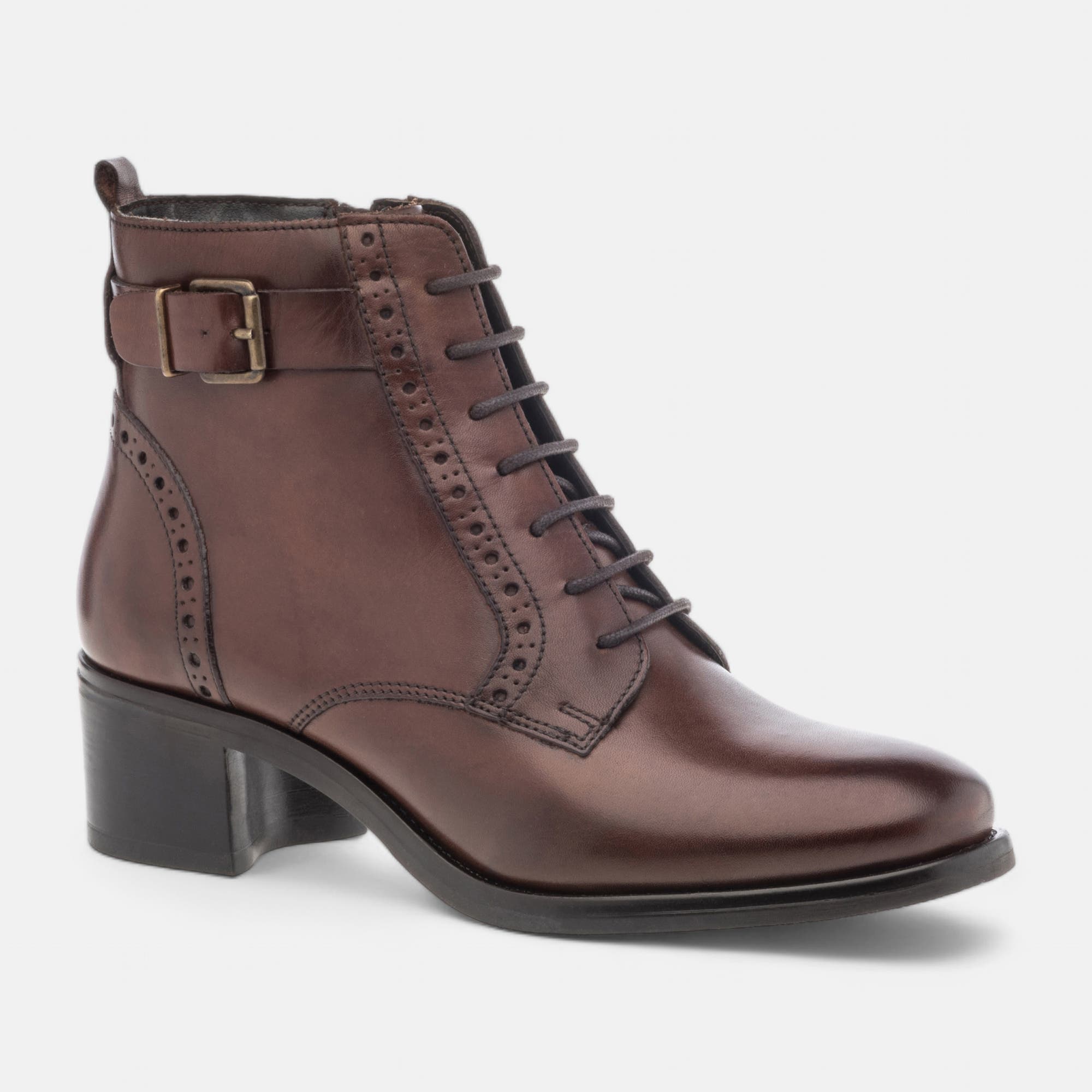 Bottines à lacets Femme en cuir cognac