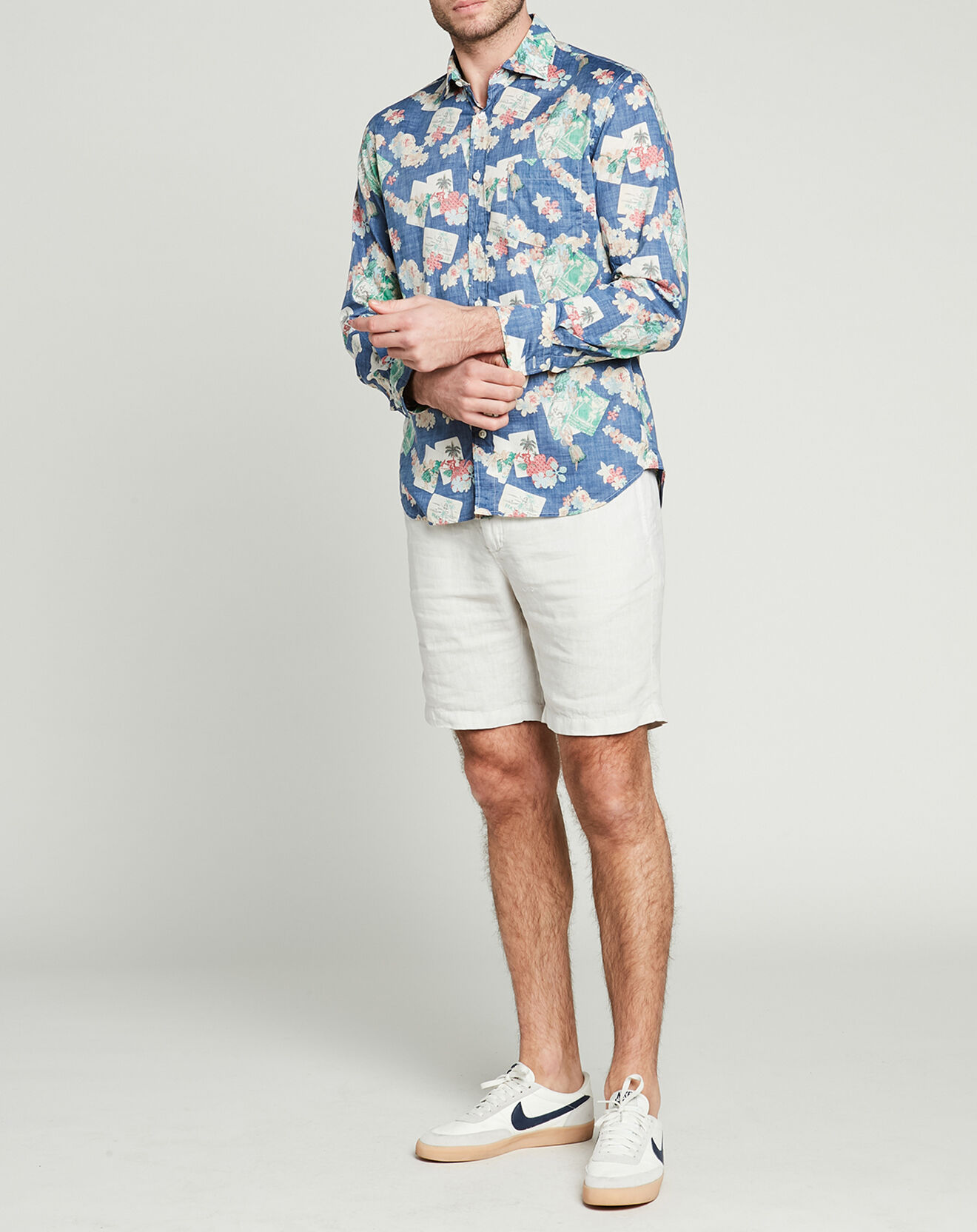 Hartford Chemise regular Paul effet delavé imprimée bleue