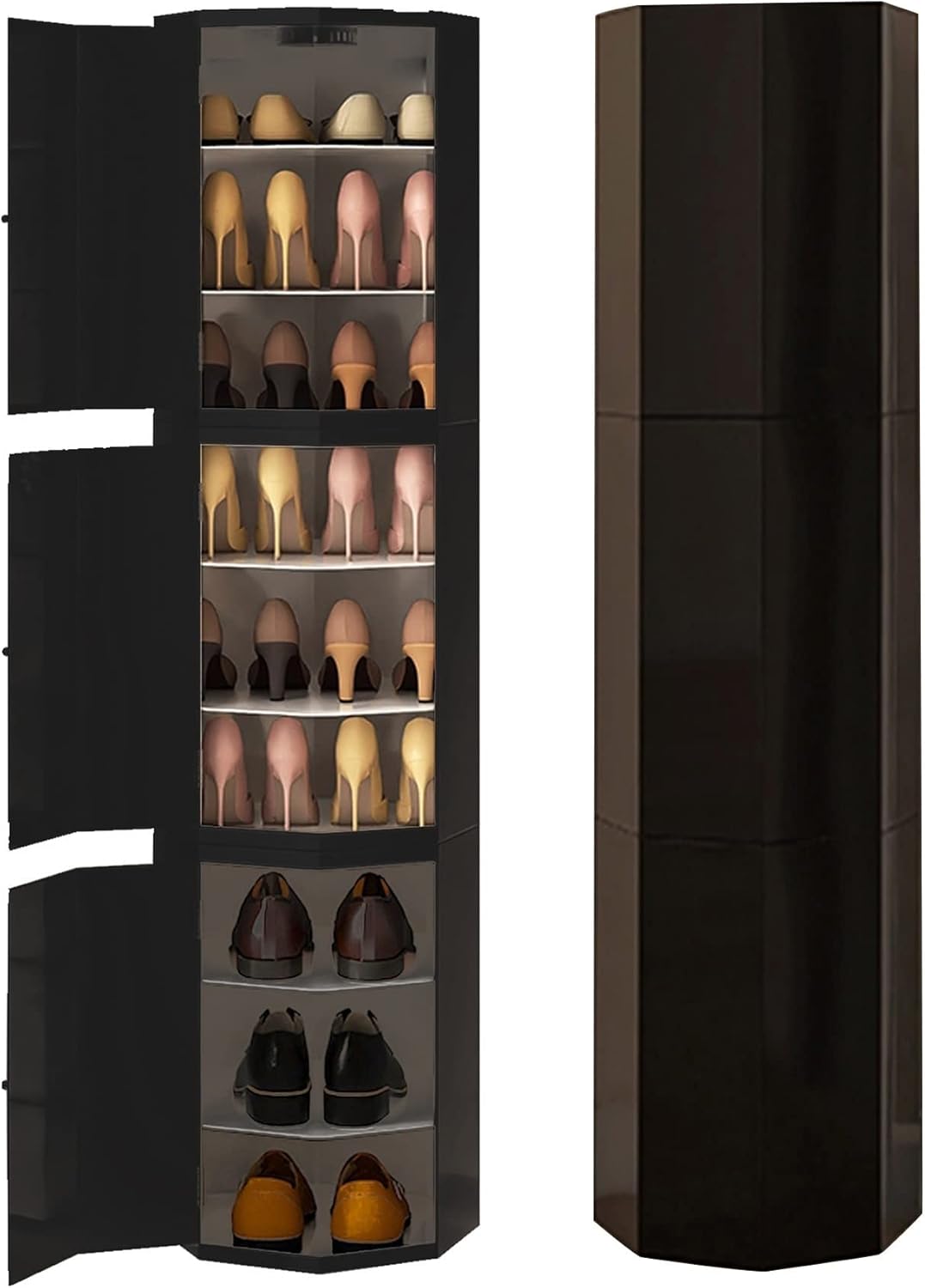 Runder drehbarer Schuhregalturm, 360°-Organizer, 45/86/127/169/210 cm, Lazy Susan-Schuhregal, vertikales Schuhregal für kleine Räume, für Eingangsbereich, Wohnzimmer, Flur, Schuhschrank (Far