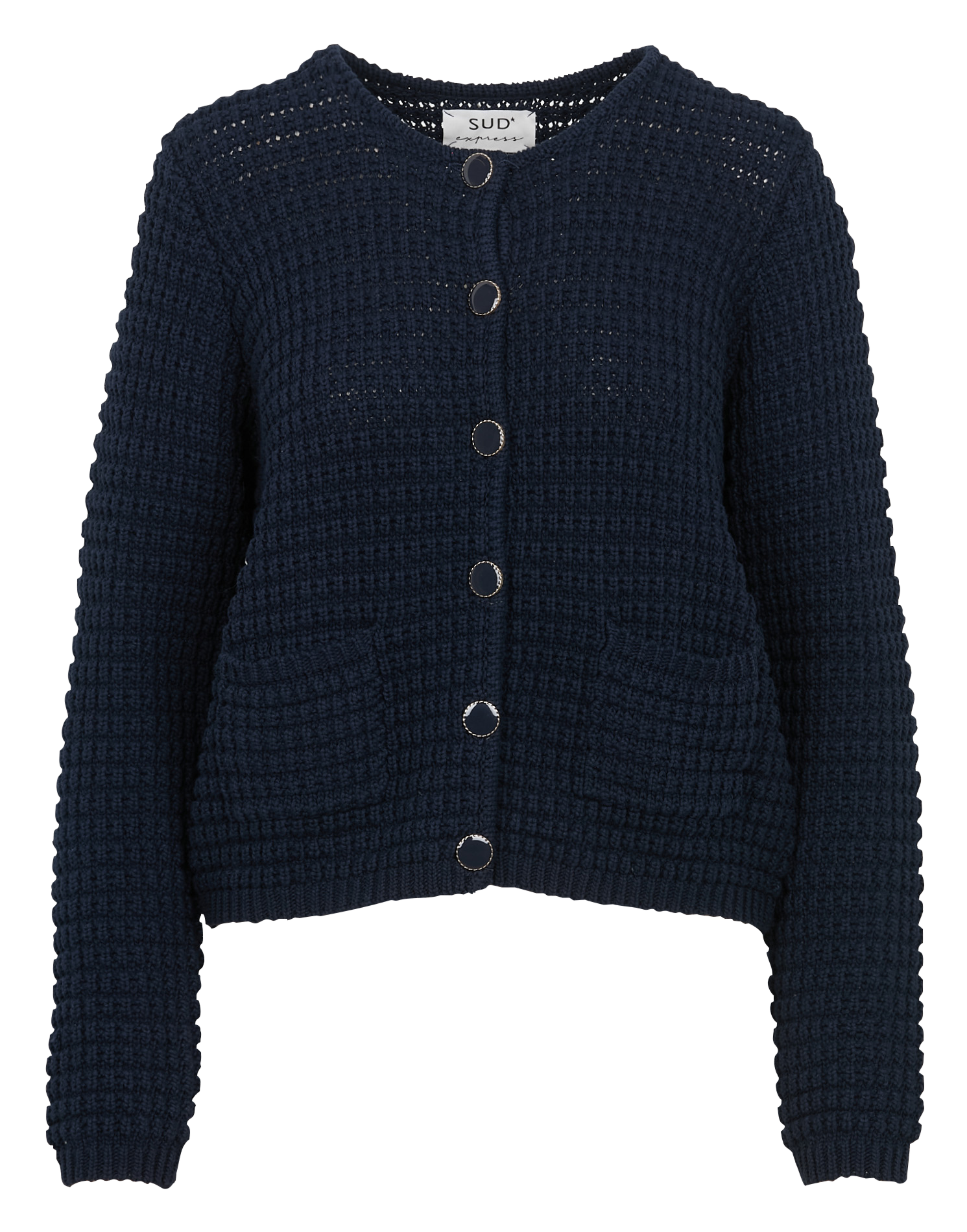 GILARY - Gilet droit à boutons bijoux en coton mélangé | Bleu