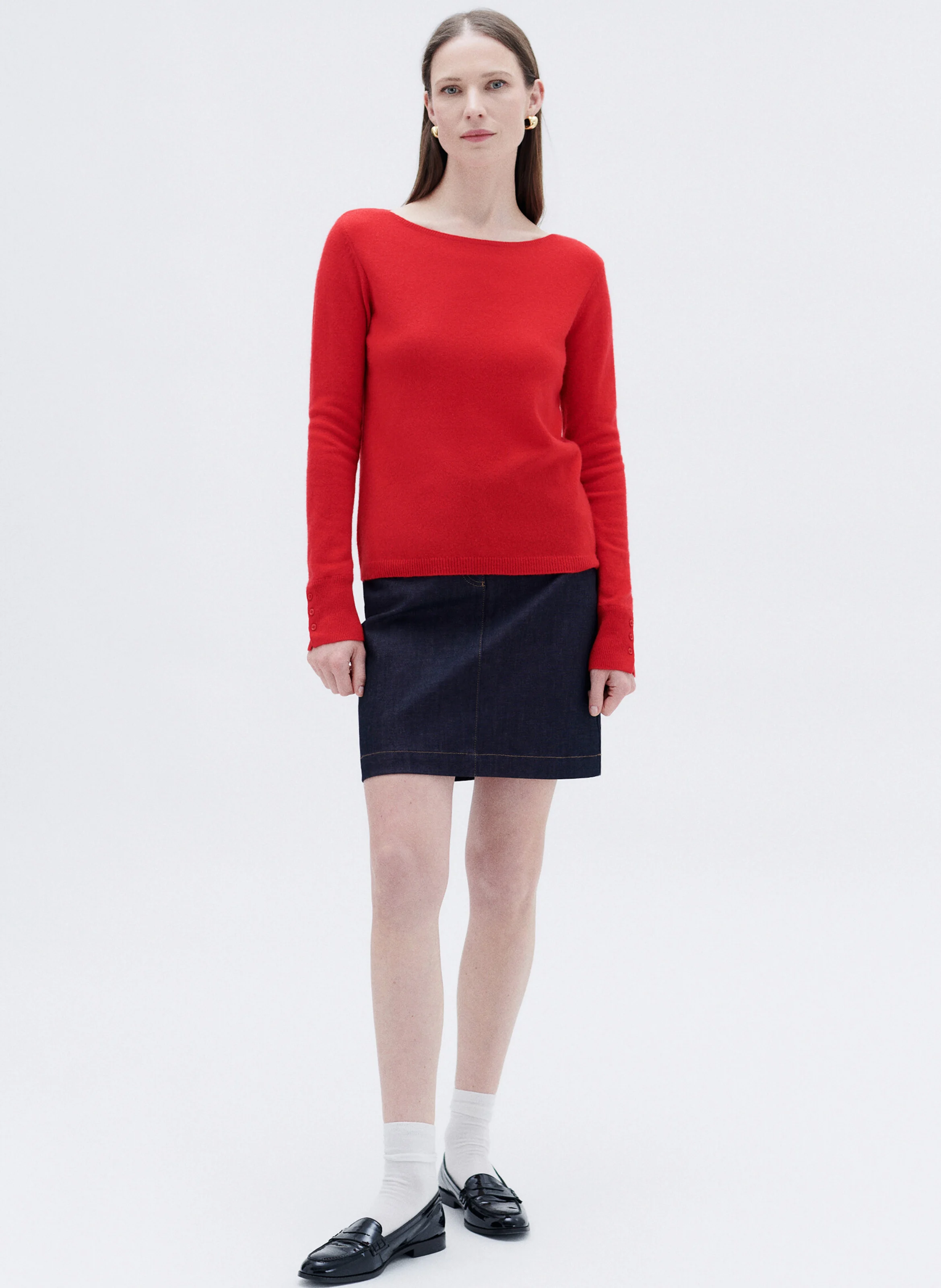 MZOAN - Pull droit col bateau en cachemire | Rouge
