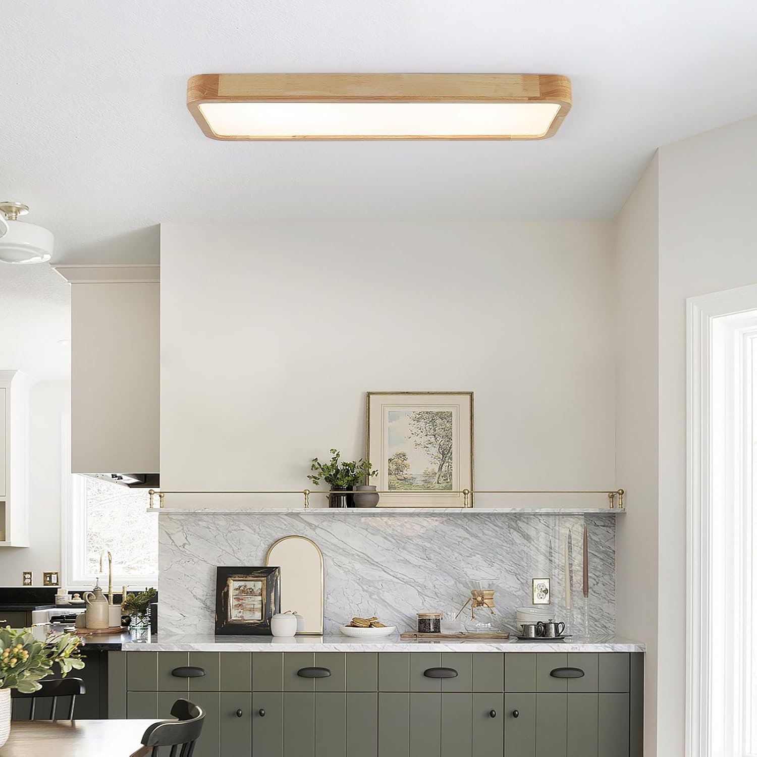 LED Deckenleuchte Holz,100 * 30Cm Modern Deckenlampe 40W KüChe Lampe,Dimmbar Mit Steuerung,Groß Deckenlampe Wohnzimmer FüR Schlafzimmer BüRo