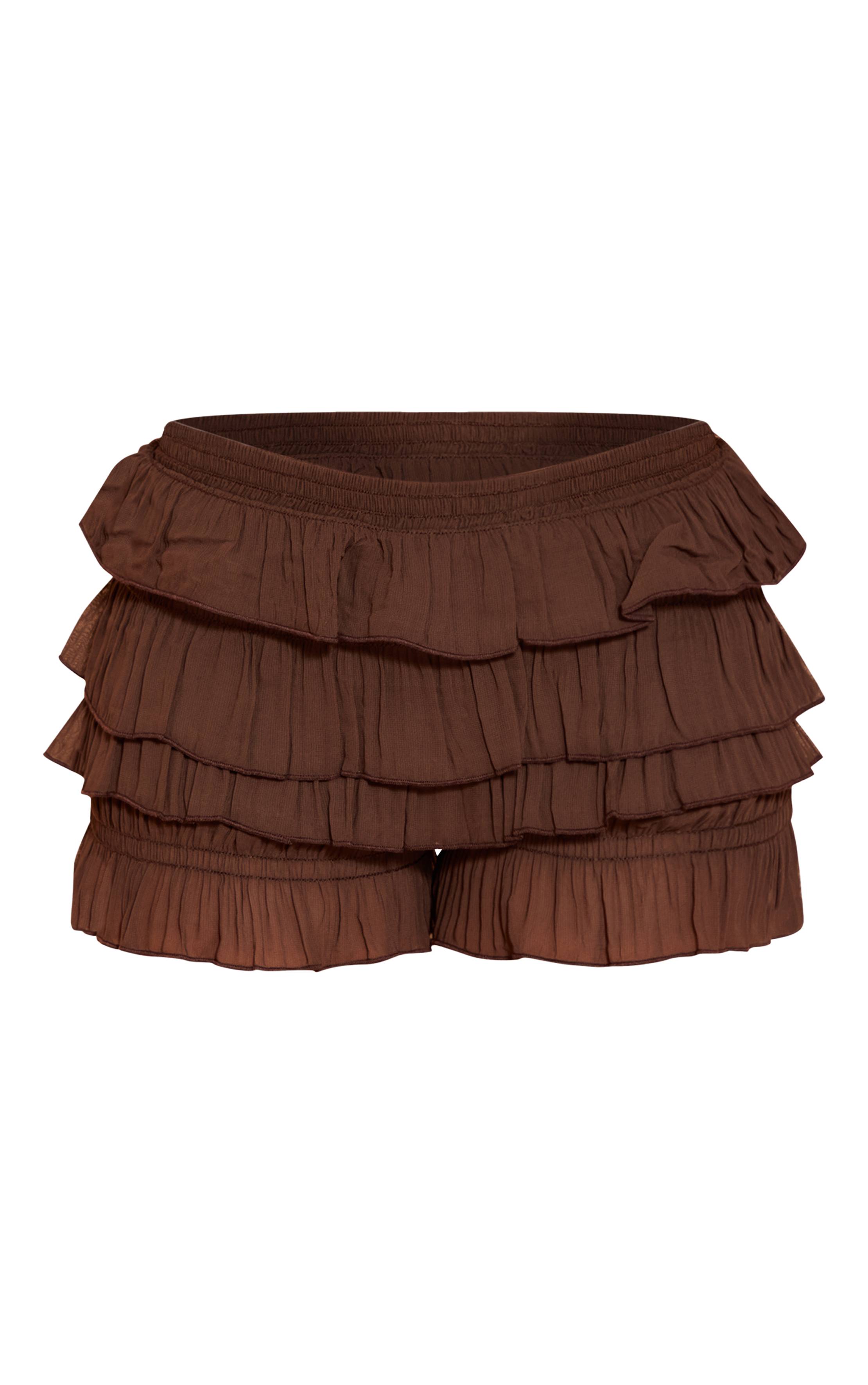 Chocolat Short Bloomer Taille Basse Froncé Texturé