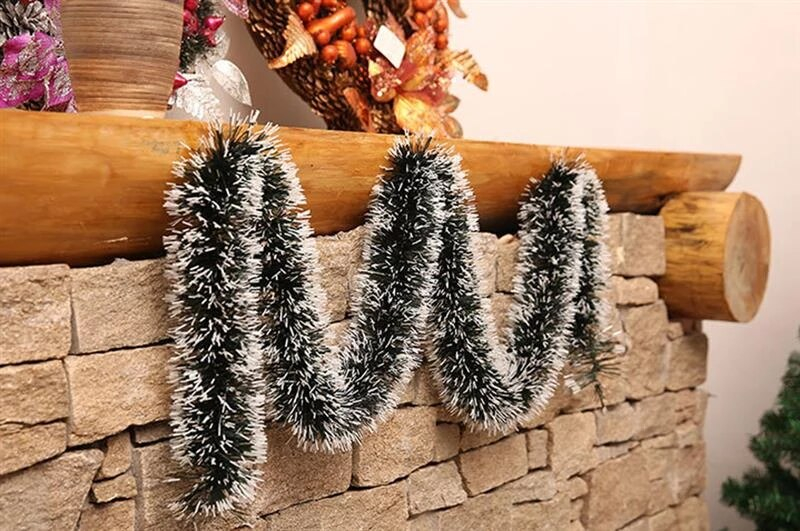 (2m) Deko Lametta Girlande Weihnachts Girlande mit Schleifen - Grün / Gold