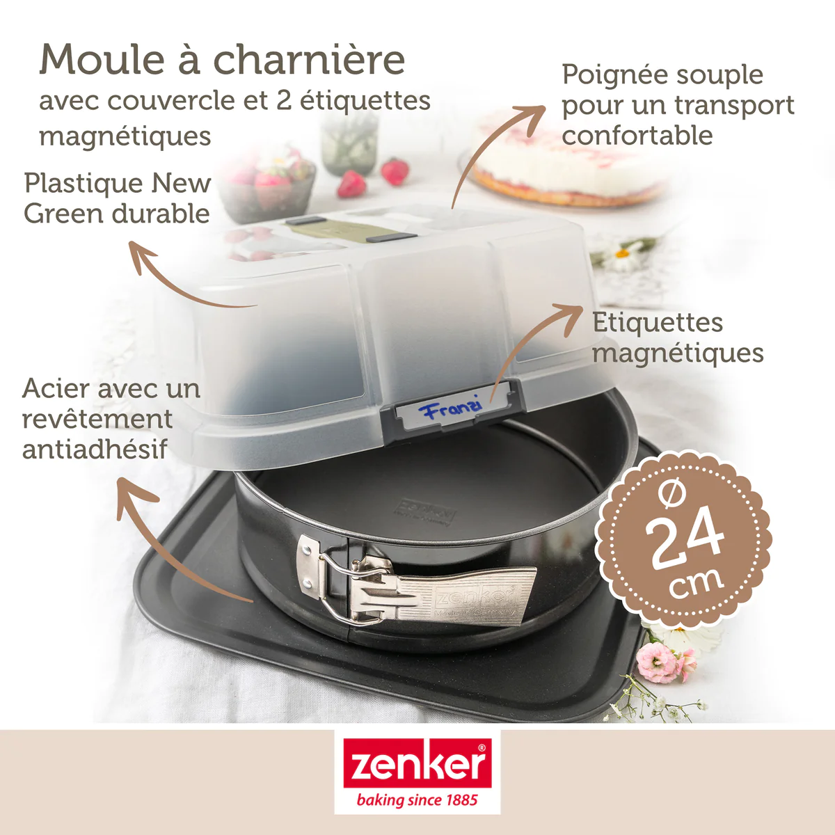 Moule à charnière rond 23 cm avec couvercle de transport Bake Click an