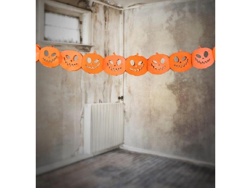 Partydeco Girlande Kürbisse 3 m, Orange Papiergirlande lachende Kürbisse