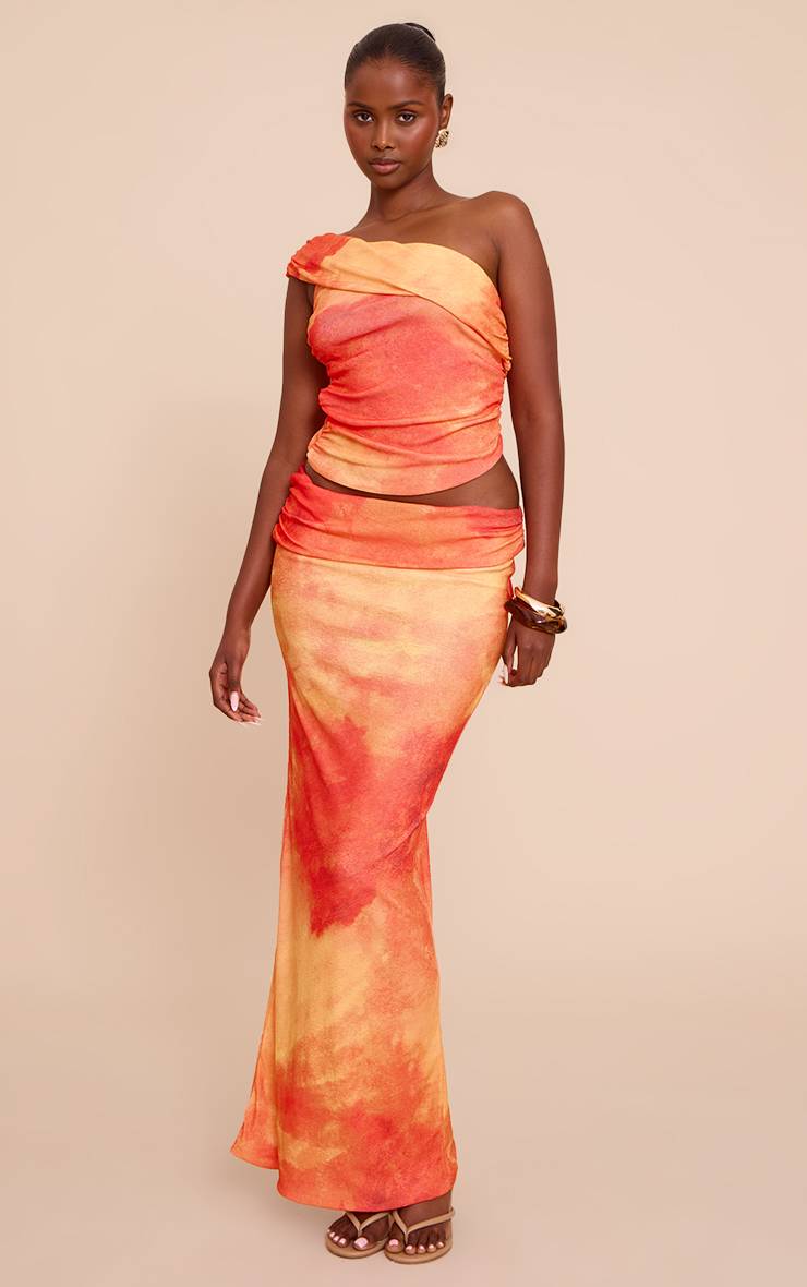 Orange Jupe Longue Taille Basse En Tissu Pelure D'oignon