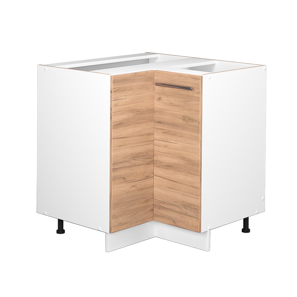 Vicco Eckunterschrank Küchenschrank Küchenmöbel Fame-Line Weiß Eiche modern 87 cm Küche Eckküche Einbauküche Doppel-Drehtür Einlegeboden Blende Küchenzeile