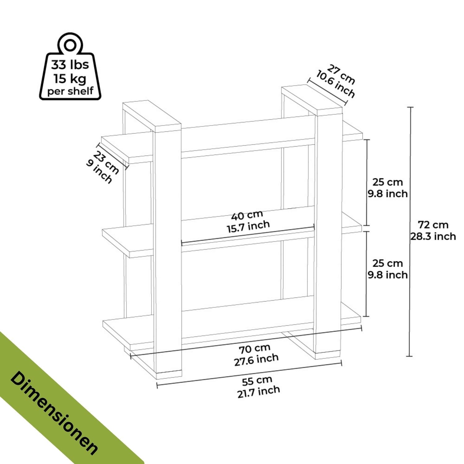 Mein-Regal Wandregal DUOMO 70x27x72cm MDF Holz bis zu 3 Fächer dunkelbraun