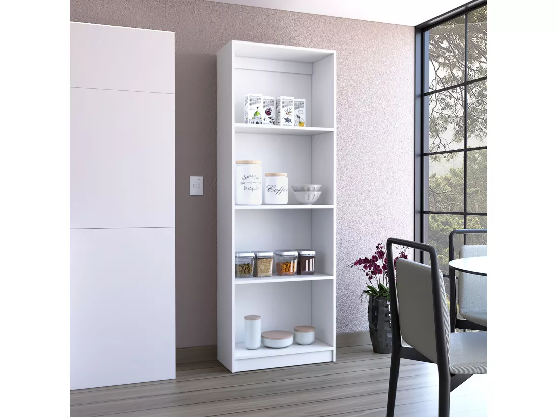 Bibliothèque Home Office en mélamine avec 4 étagères ouvertes, 180.60 cm X 62.73 cm X 29.71 cm , Blanc