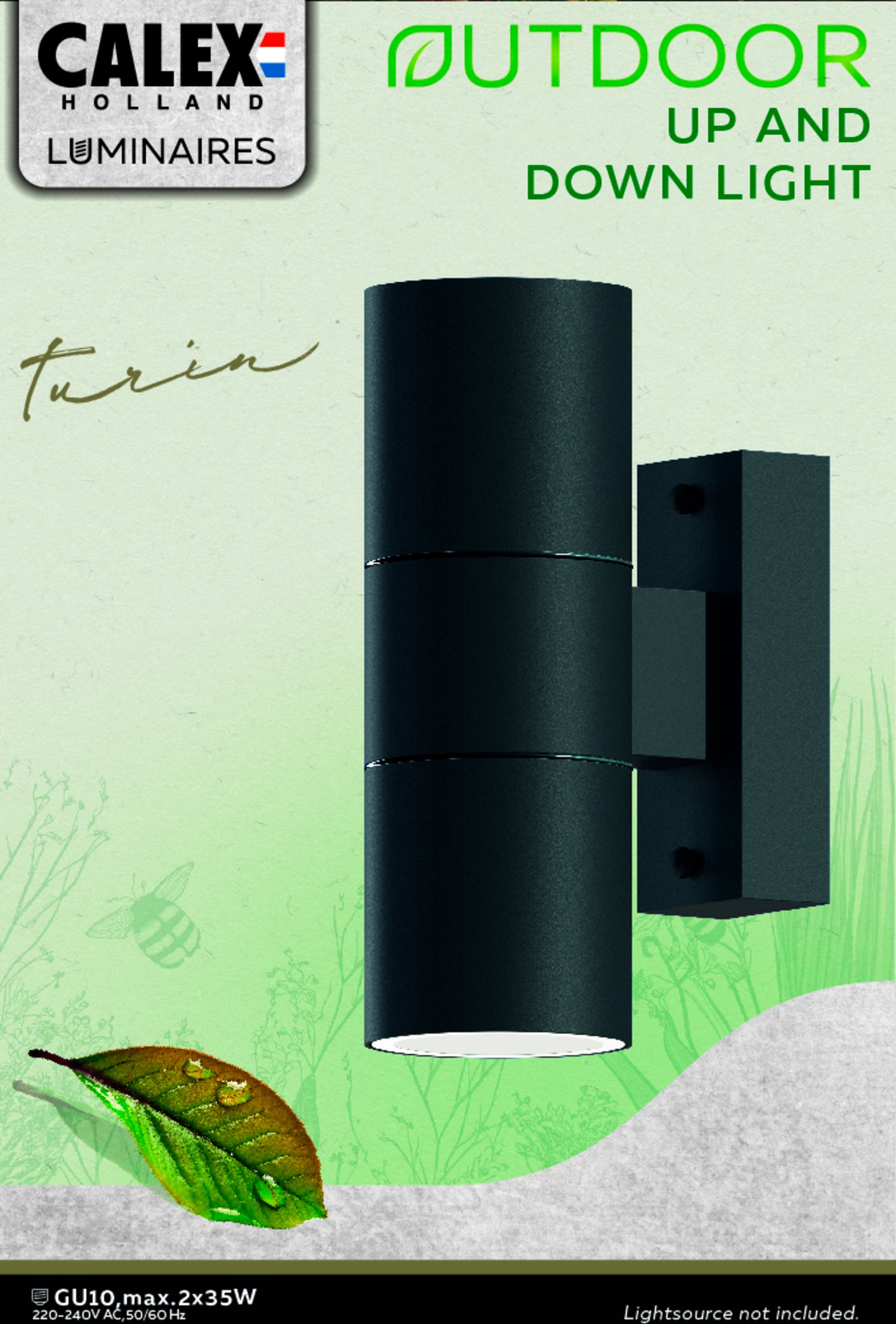 Calex wandlamp Turin zwart 10,8 x 6 x 17 cm