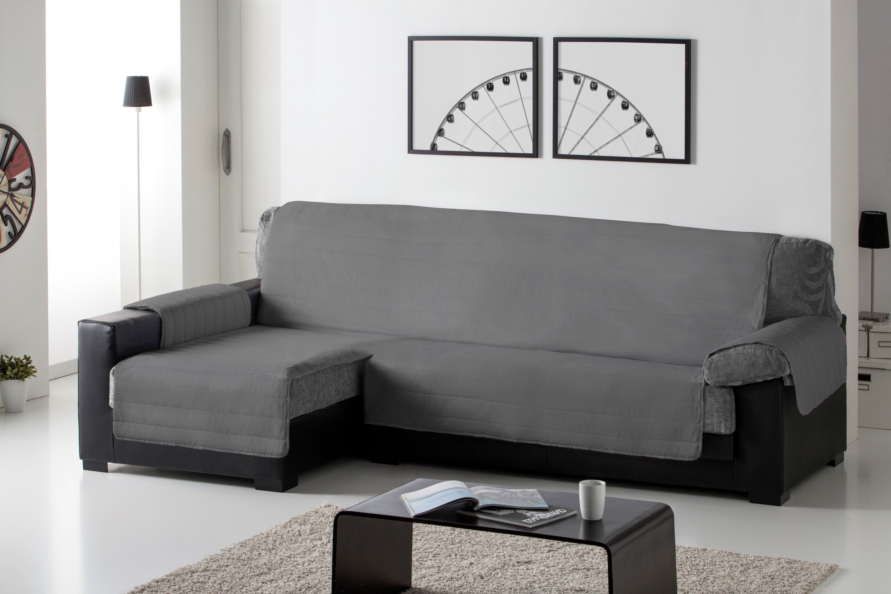Capa acolchoada para chaise longue esquerda em cinza escuro