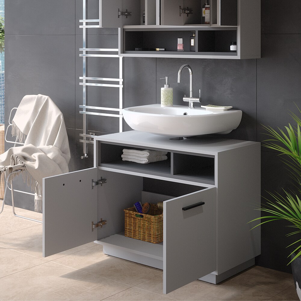 Vicco Waschtischunterschrank Waschbeckenunterschrank Beatrice Grau Anthrazit modern 80x64 cm Badkommode Badschrank Badezimmer Schrank Badmöbel Schranktür Schrankfach