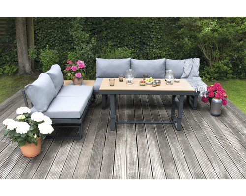 Tuinmeubelset loungeset bellavista 5-zits bestaande uit: driezitsbank, tafel inclusief kussens, aluminium antraciet