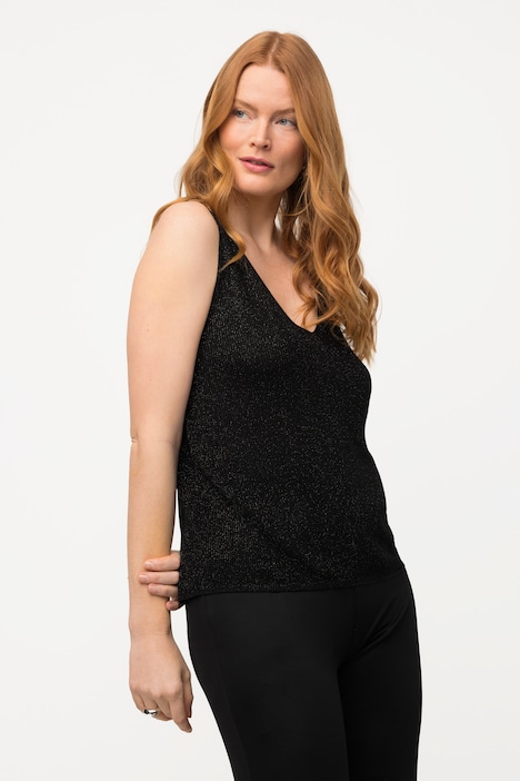 Stricktop, Metallic-Rippstrick, V-Ausschnitt, ärmellos