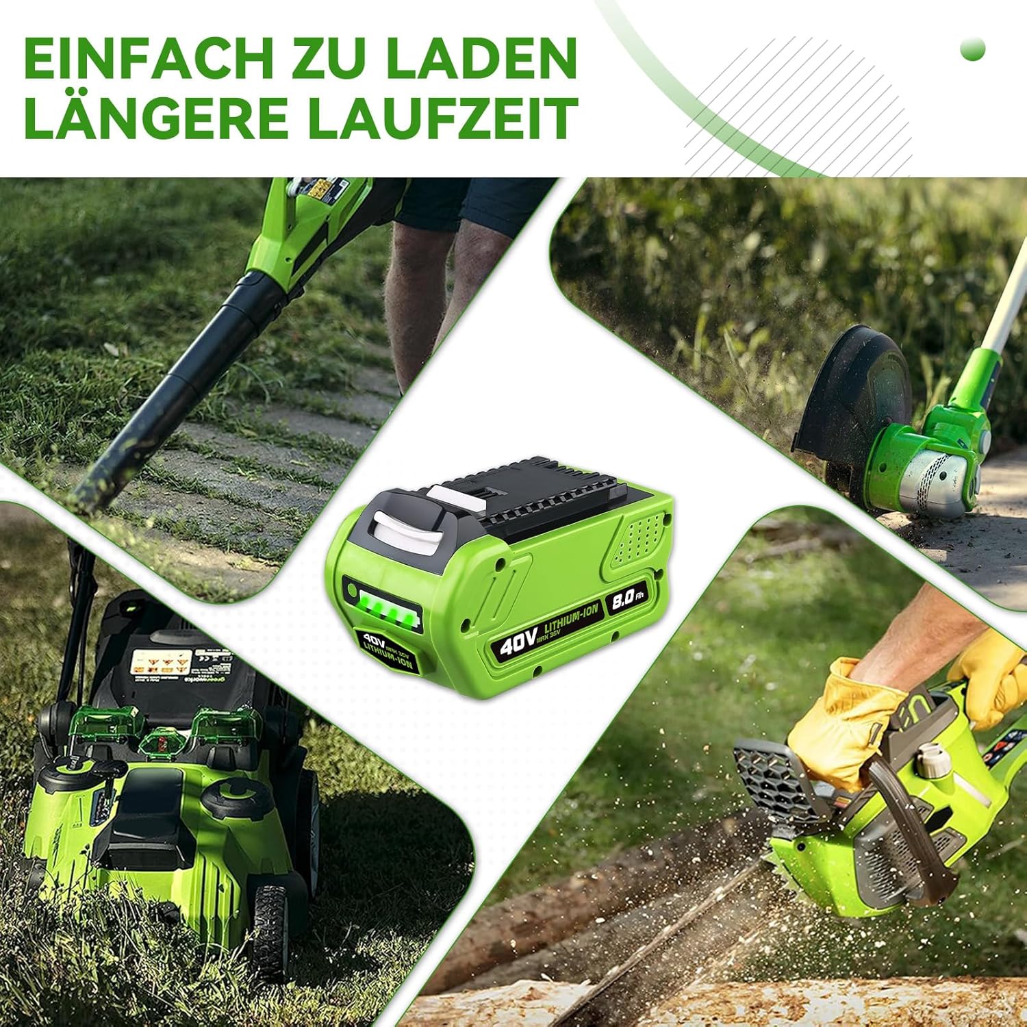 2 Stück 8,0Ah 29462 Li-Ionen Ersatz für Greenworks Akku 40V Kompatibel mit Greenworks 40V Akku 29462 29252 20202 22262 25312 25322 20642 22272 27062 21242 für Elektrowerkzeuge