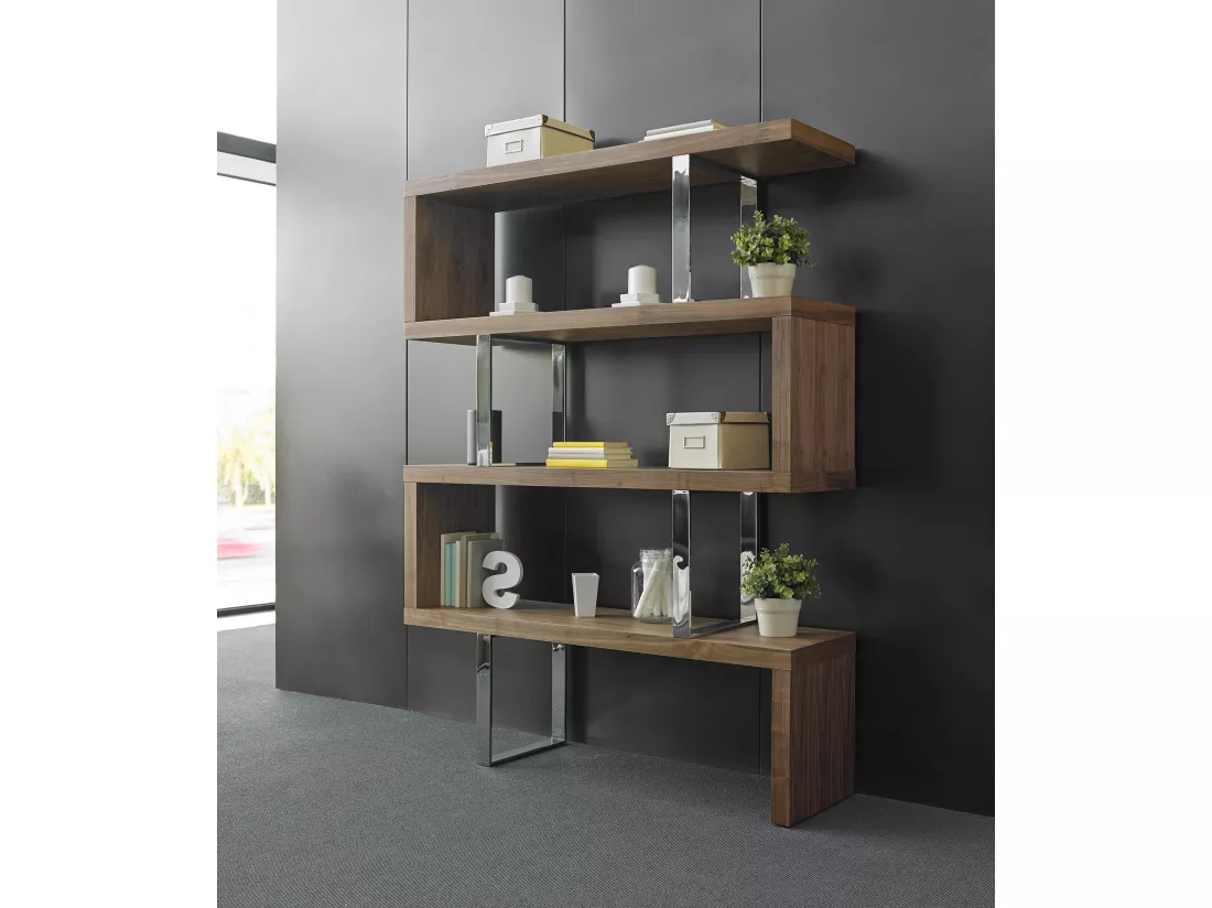 Étagère bois plaqué noyer et acier inoxydable Hena