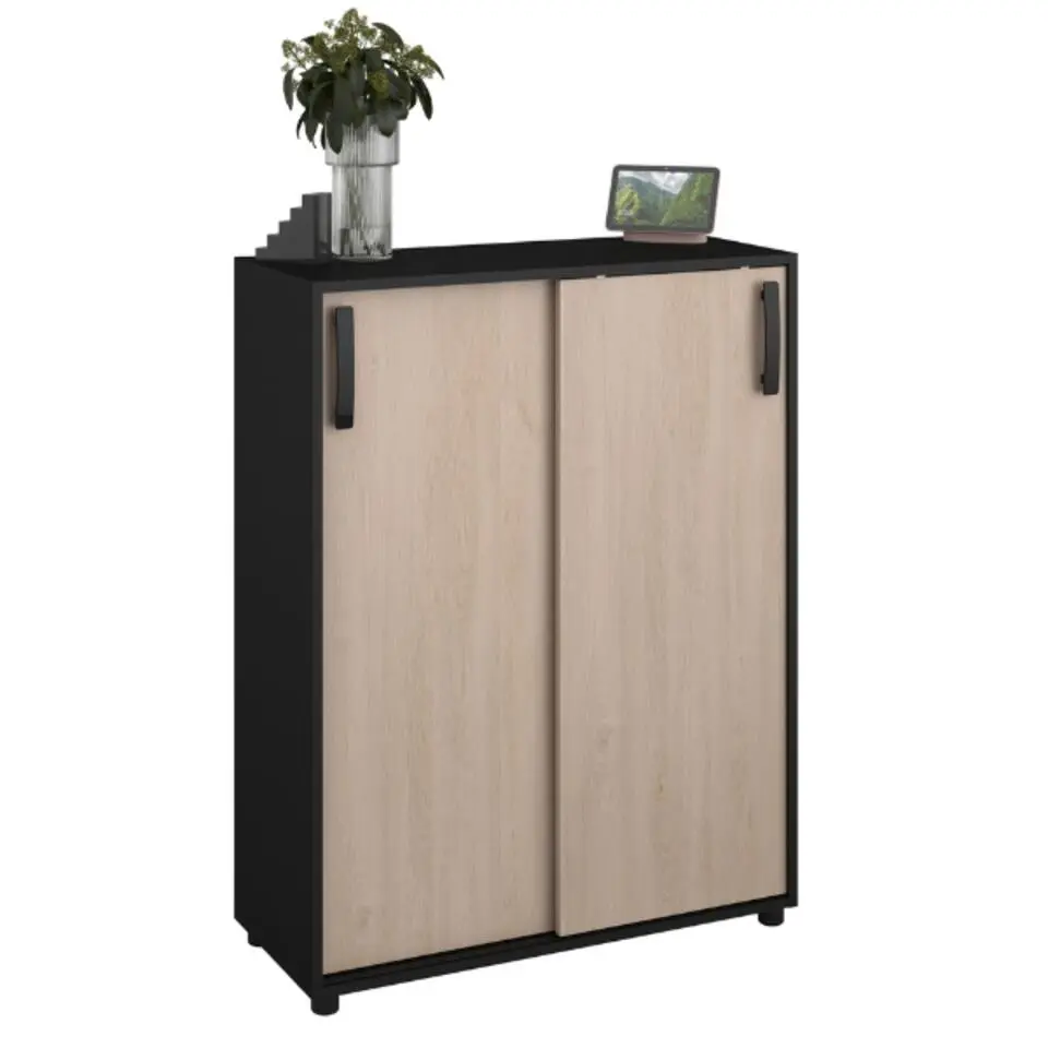 Bijzetkastje Celestia met 2 schuifdeuren - eikdecor/zwart