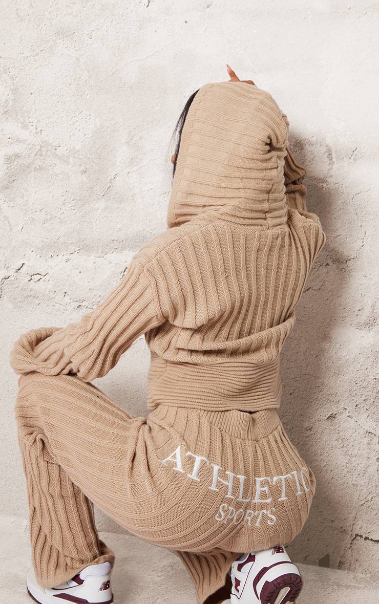 Gris Pierre Pantalon Évasé En Maille Brodée Athletic Sport Petite