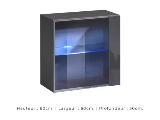 Vitrine carrée suspendue – Gris – Collection SWITCH – Porte vitrée et LED inclus – Design moderne