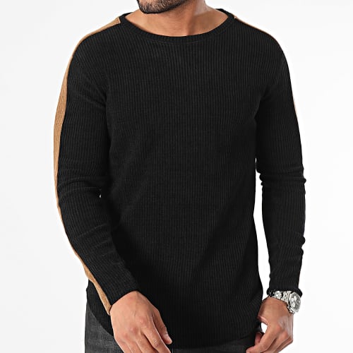 Sweat Crewneck A Bandes Noir Marron