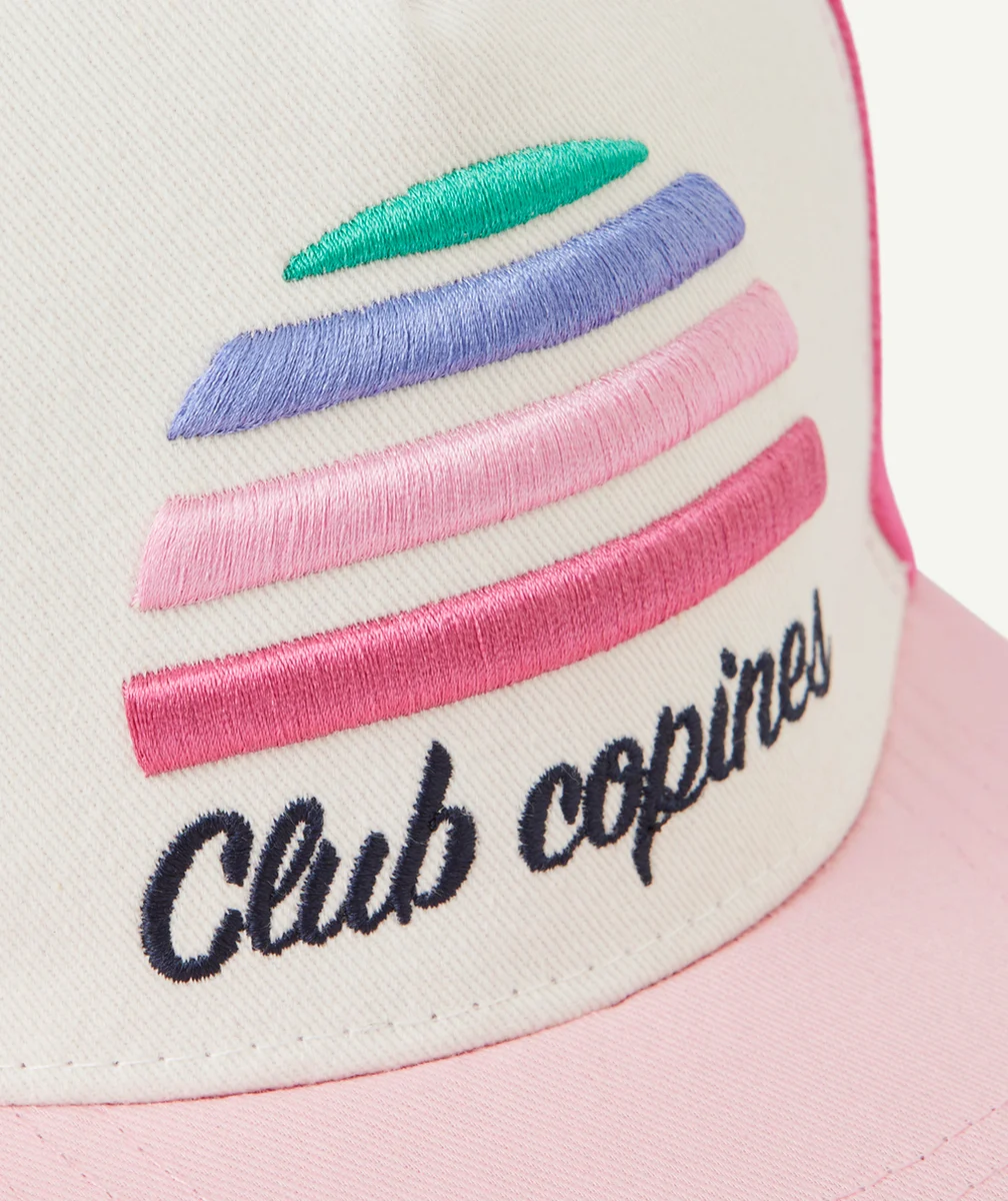 CASQUETTE FILLE ROSE AVEC MESSAGE ET MOTIF BRODÉ COLORÉ