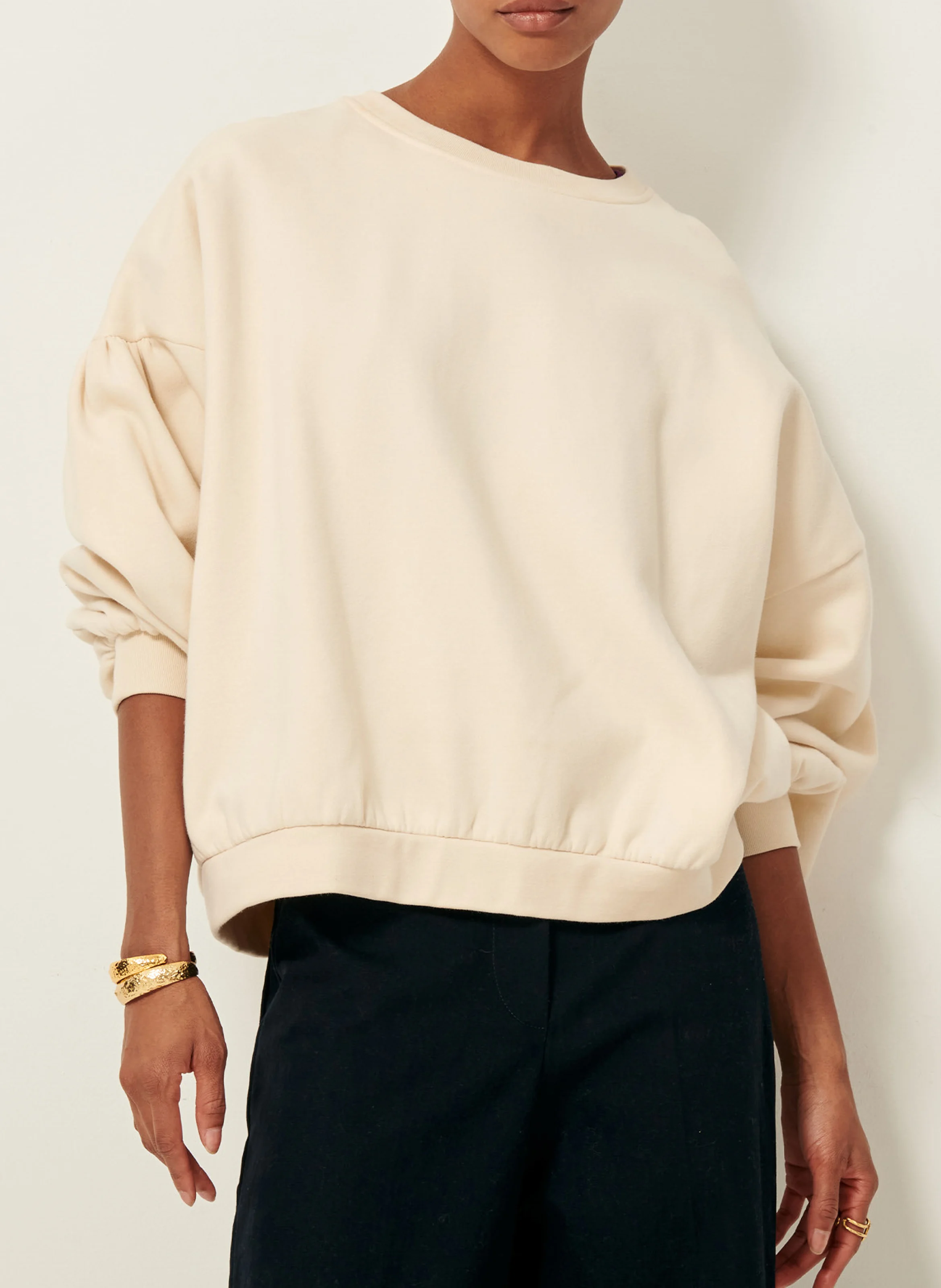 YUNO - Sweat col rond en coton | Beige