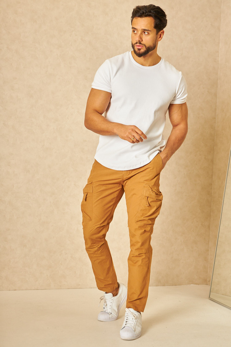 Pantalon cargo en toile camel