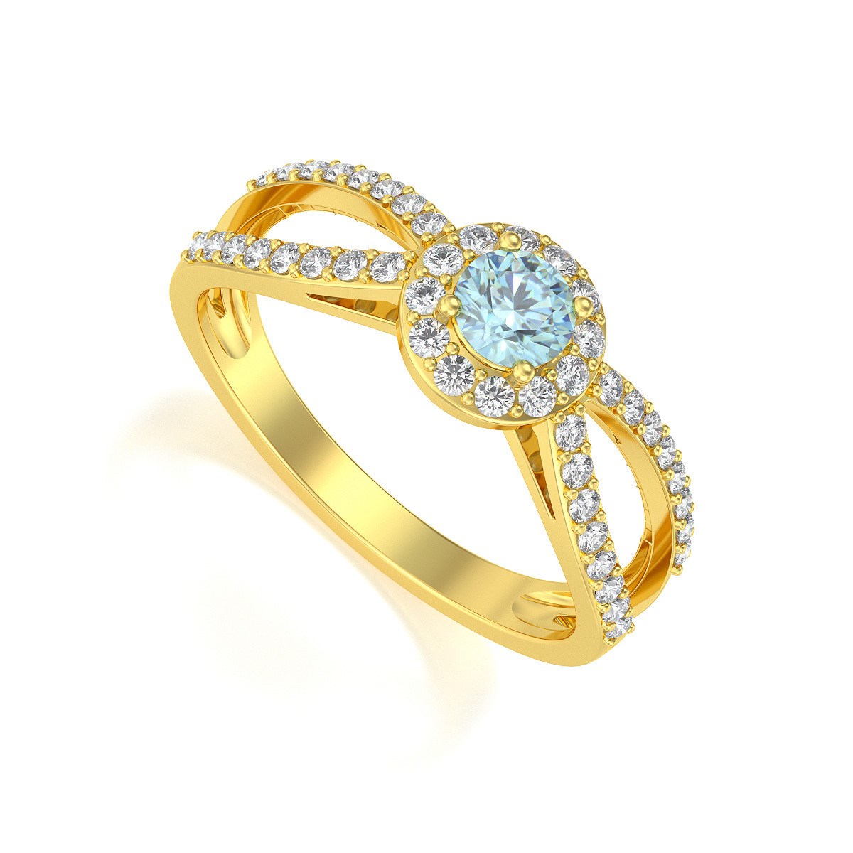 Bague ADEN Or 585 Jaune Aigue-Marine et diamants 2.282grs