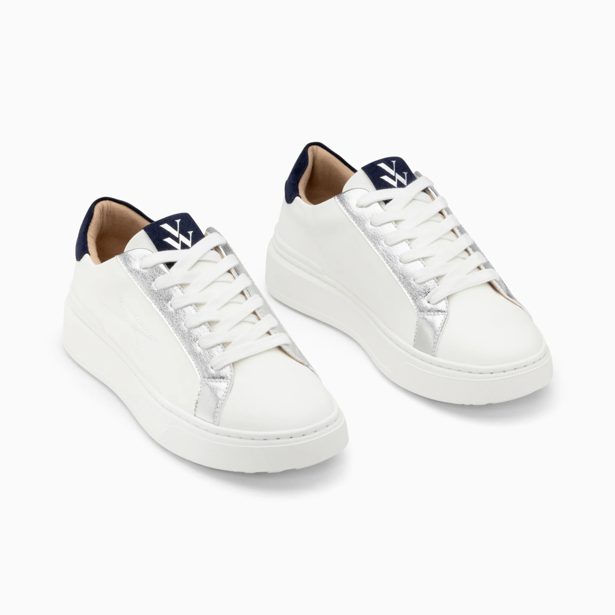 Sneakers-Baskets éclair Romane blanc et bleu à lacets