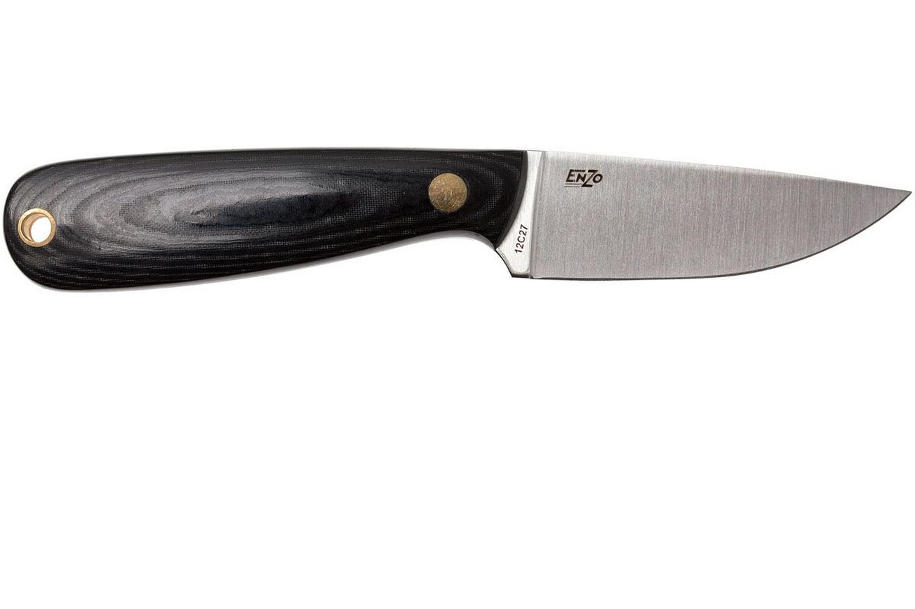 Brisa Necker 70, zwart micarta, lederen sheath 9803