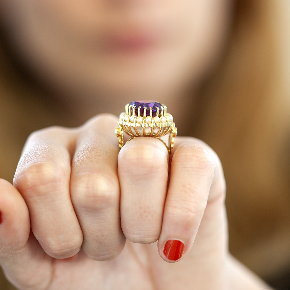 Bague d'occasion or 750 jaune perle de culture du japon corindon