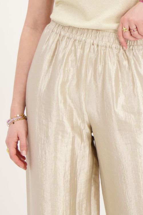 Beige wide leg broek satijnen look