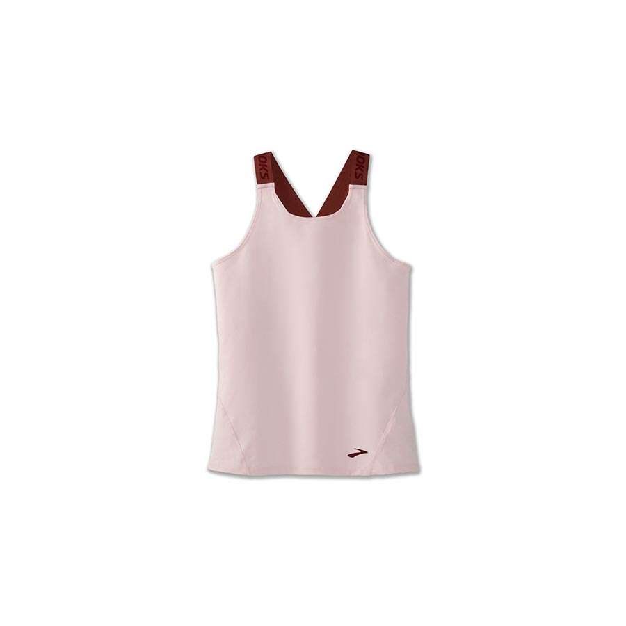 Brooks Pick-Up Tank Hardloopshirt Zonder Mouwen Beige/Rood Dames