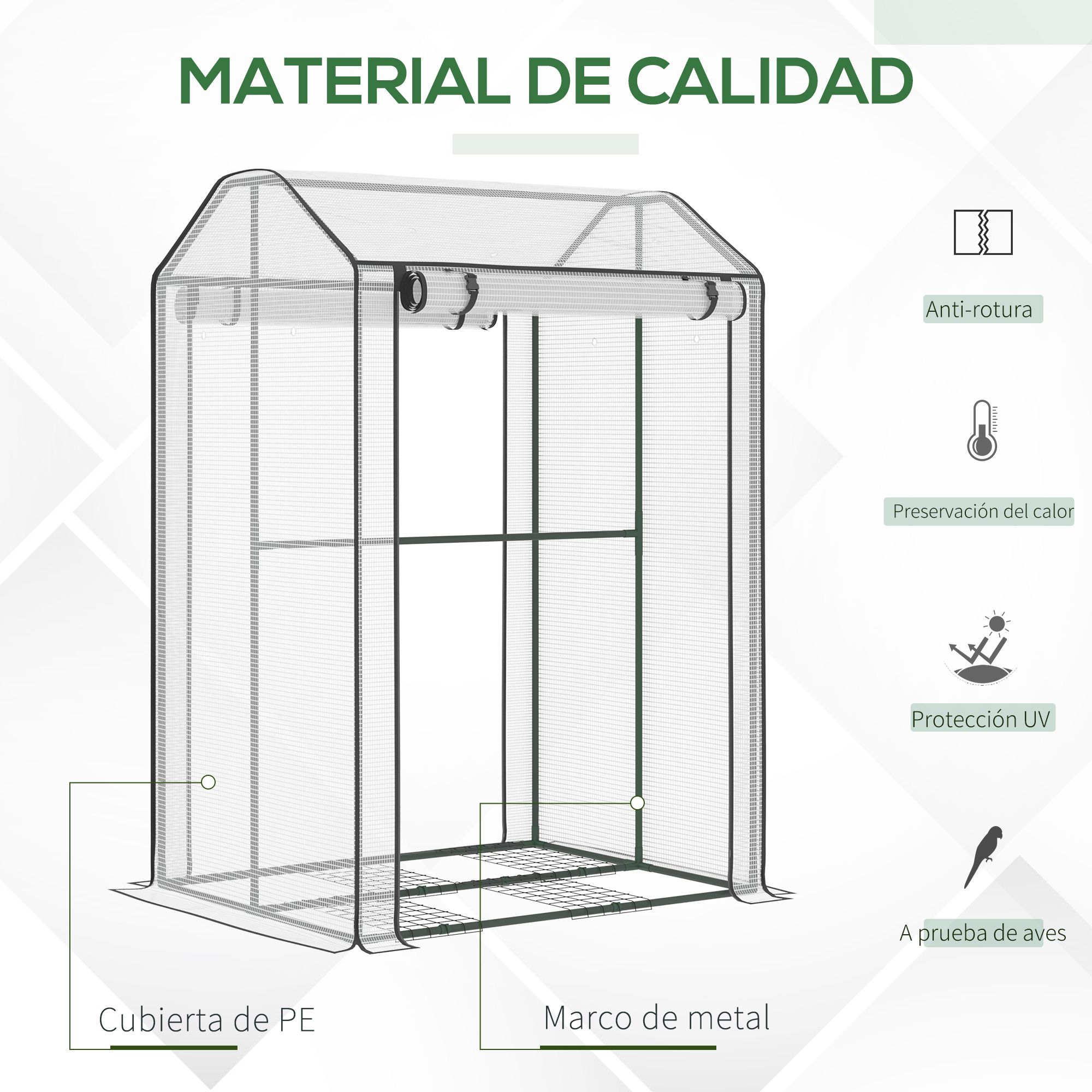 Estufa externa Outsunny para cultivo doméstico, com porta de enrolar, cobertura em PE e estrutura metálica, ideal para plantas, tomates, terraços e pátios. Dimensões: 100x80x150 cm. Cor: Branco Transparente.