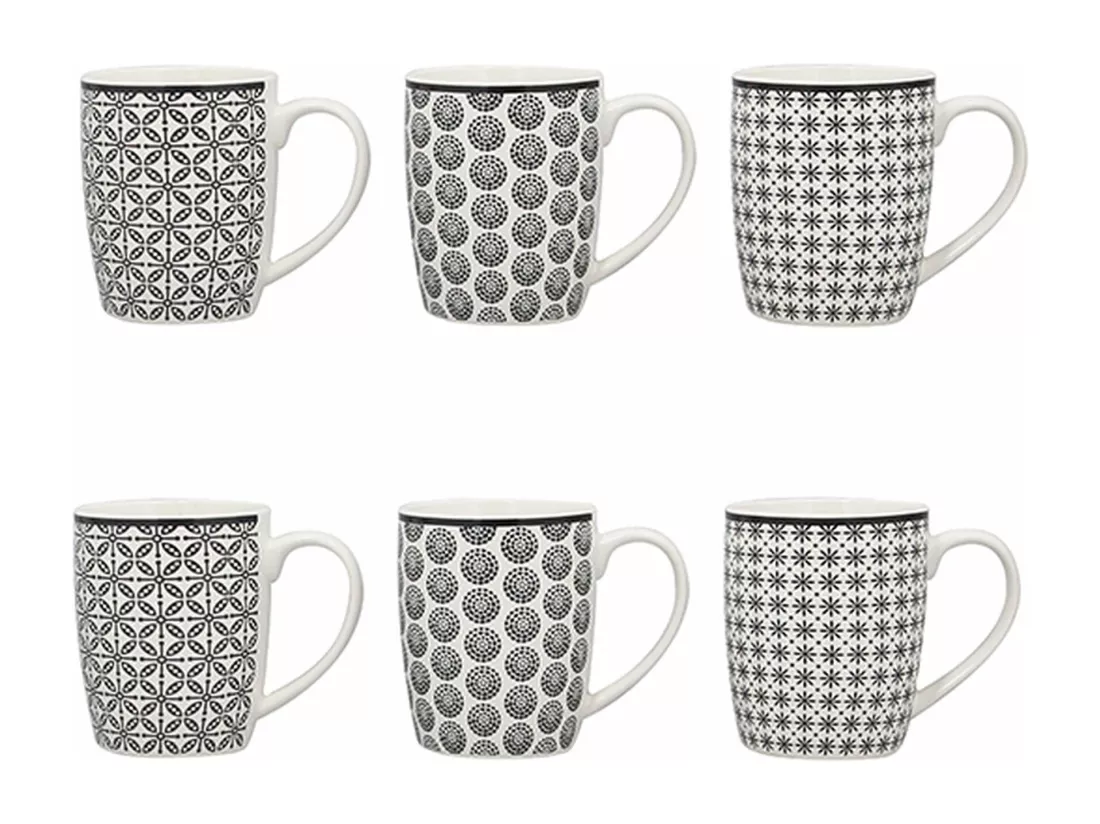 Novastyl - Lot 6 Mugs Graphik 32cl En Porcelaine New Bone