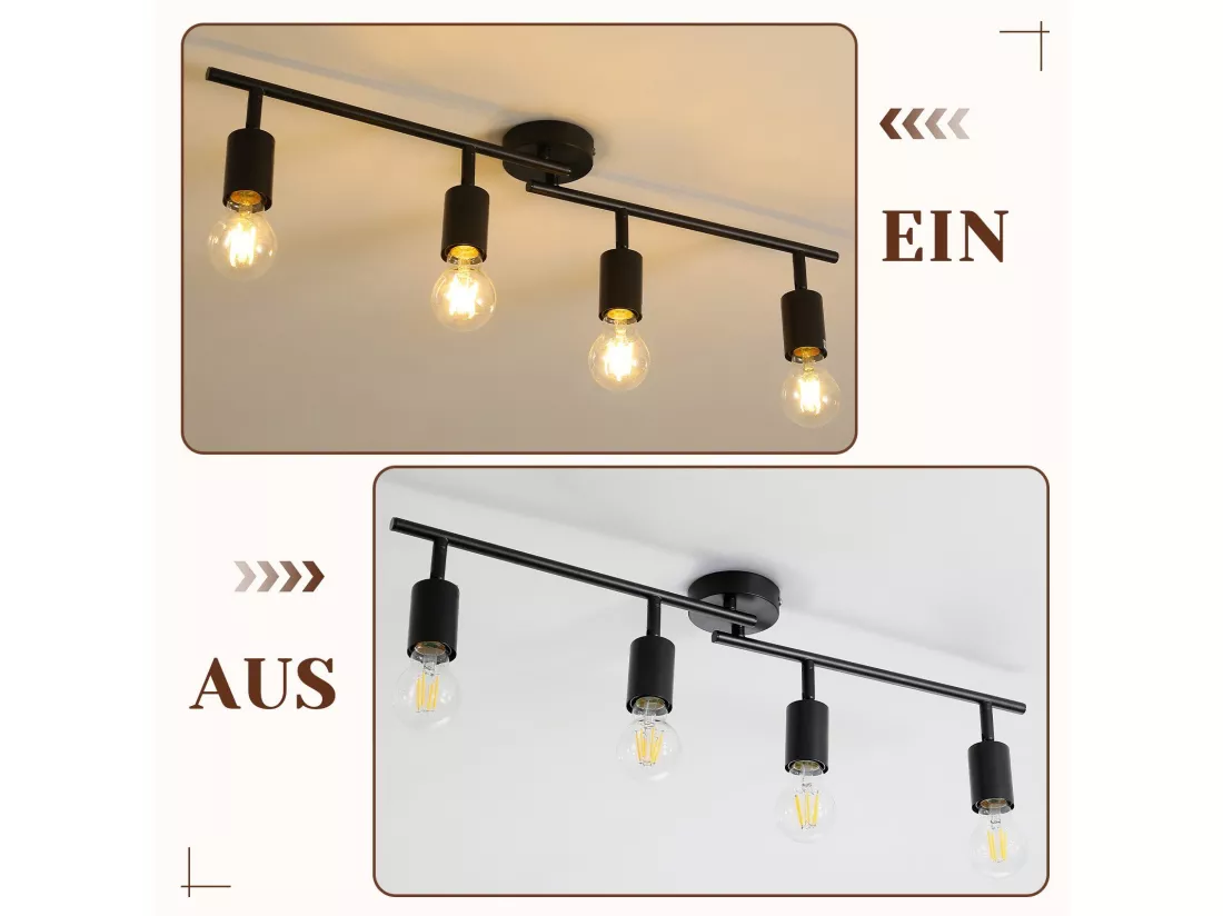 NETTLIFE Plafonnier Spot de Plafond Noir E27 Couloir Vintage Pivotant 350° Lampe de Cuisine Industrielle pour Cuisine Salon Chambre (sans Ampoule)