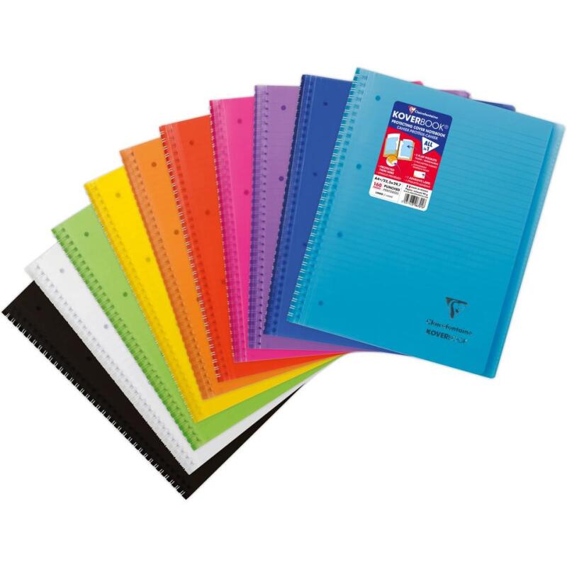 Cahier reliure intégrale enveloppante Koverbook A4+ 160 pages ligné sans marge détachables perforé 4 trous couverture polypropylène transparent - Assortis