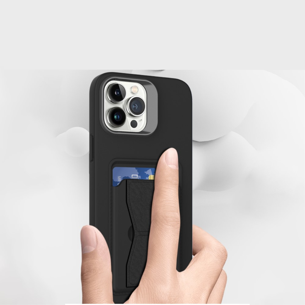 iPhone 15 Pro Gummi Hülle mit Kartenfach   Kickstand Aufsteller - Violett