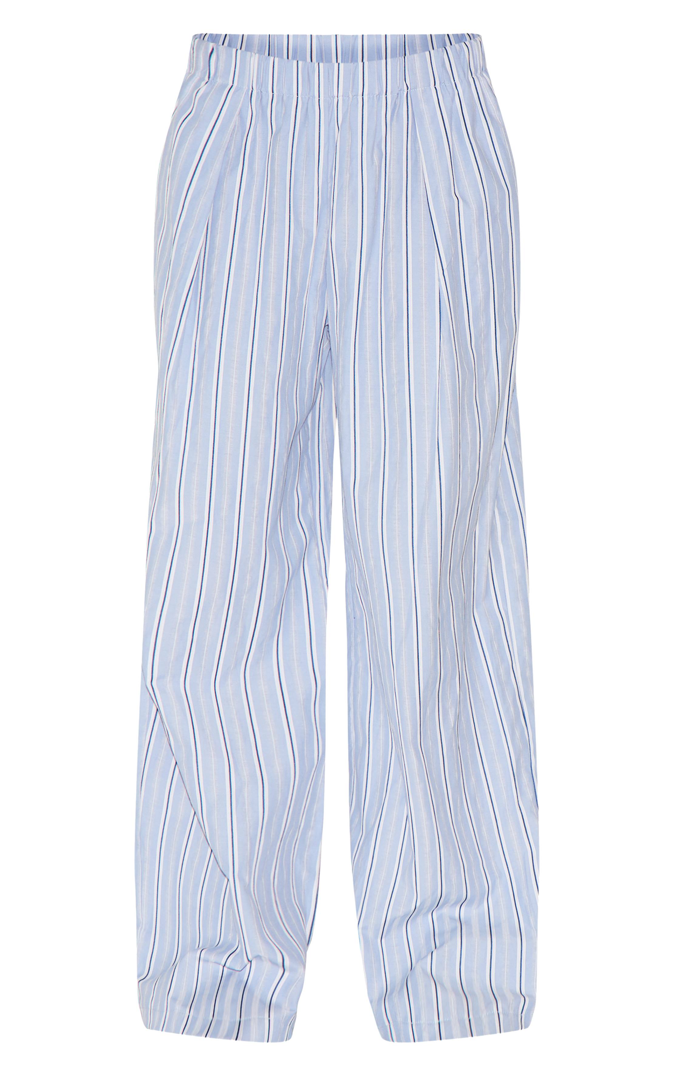 Bleu Pantalon Large À Taille Élastique À Fines Rayures