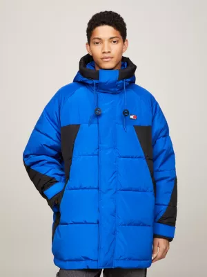 Parka puffer oversized com blocos de cores