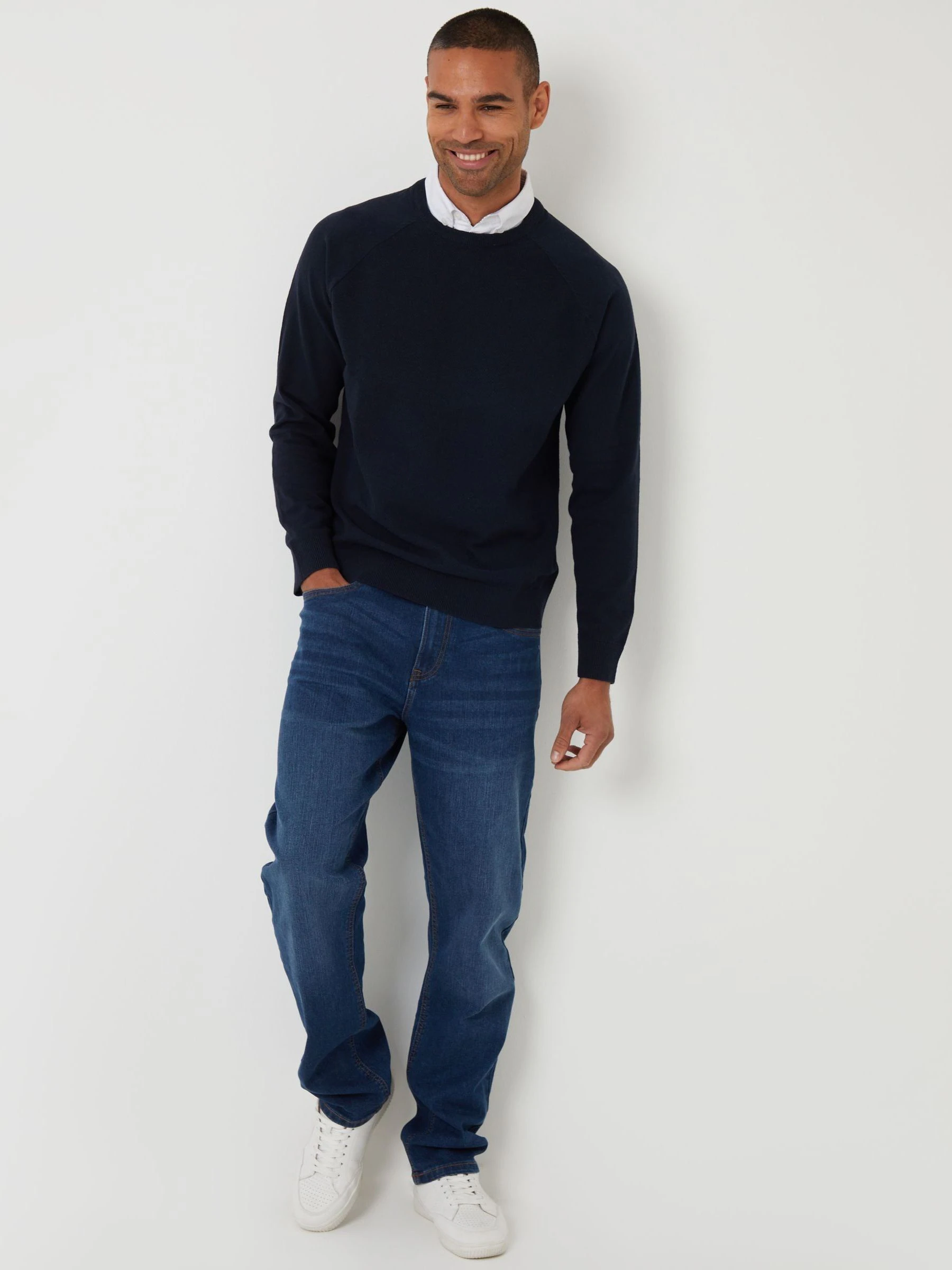 Blauw - Threadbare Mock Shirt Raglan Knitted Jumper