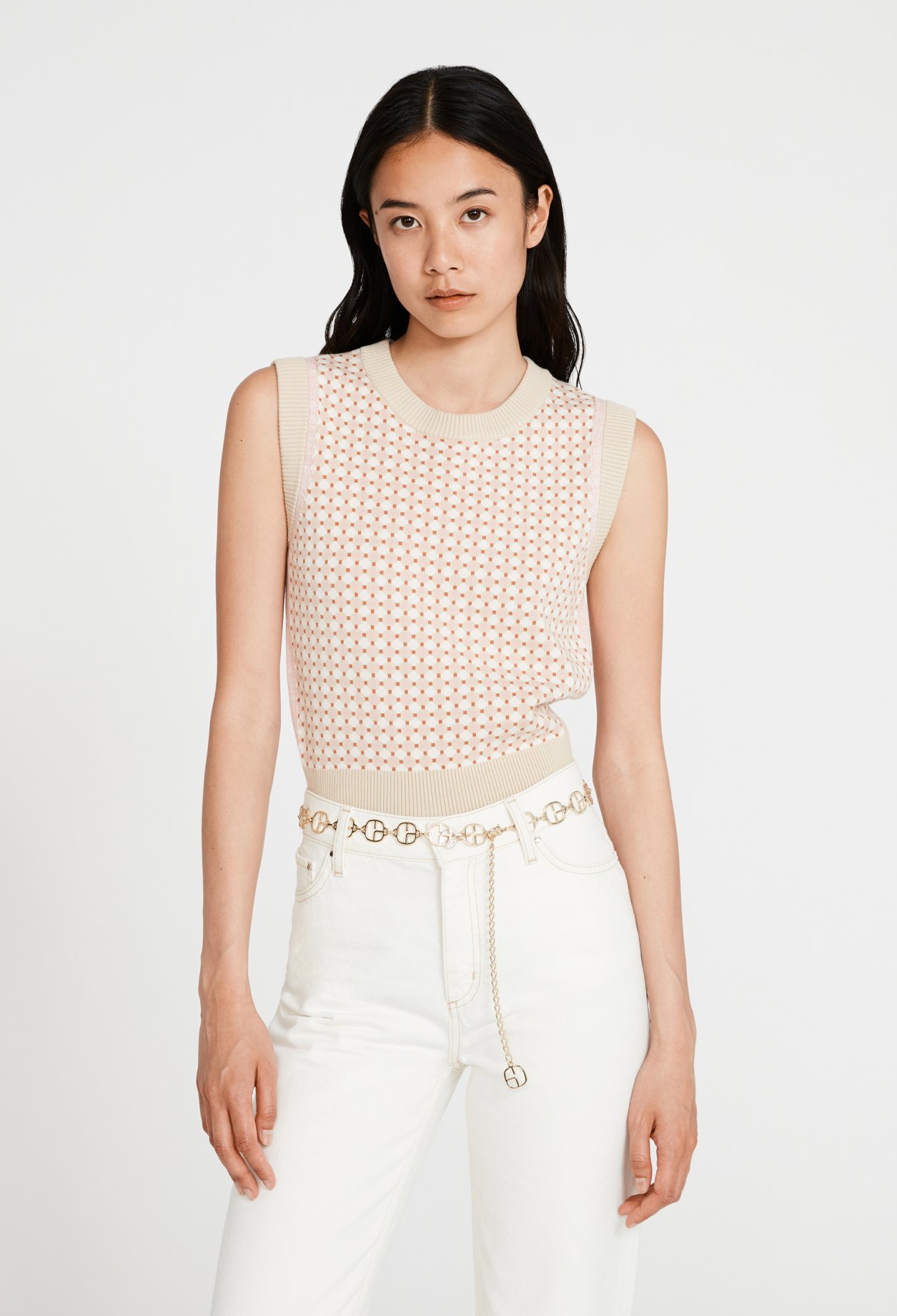 Pull sans manche &agrave; motifs