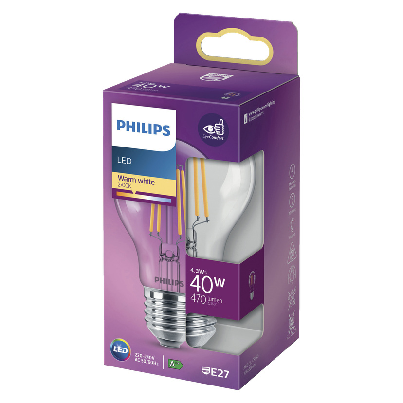 Normalpære, LED E27 4,3 W 470 lm