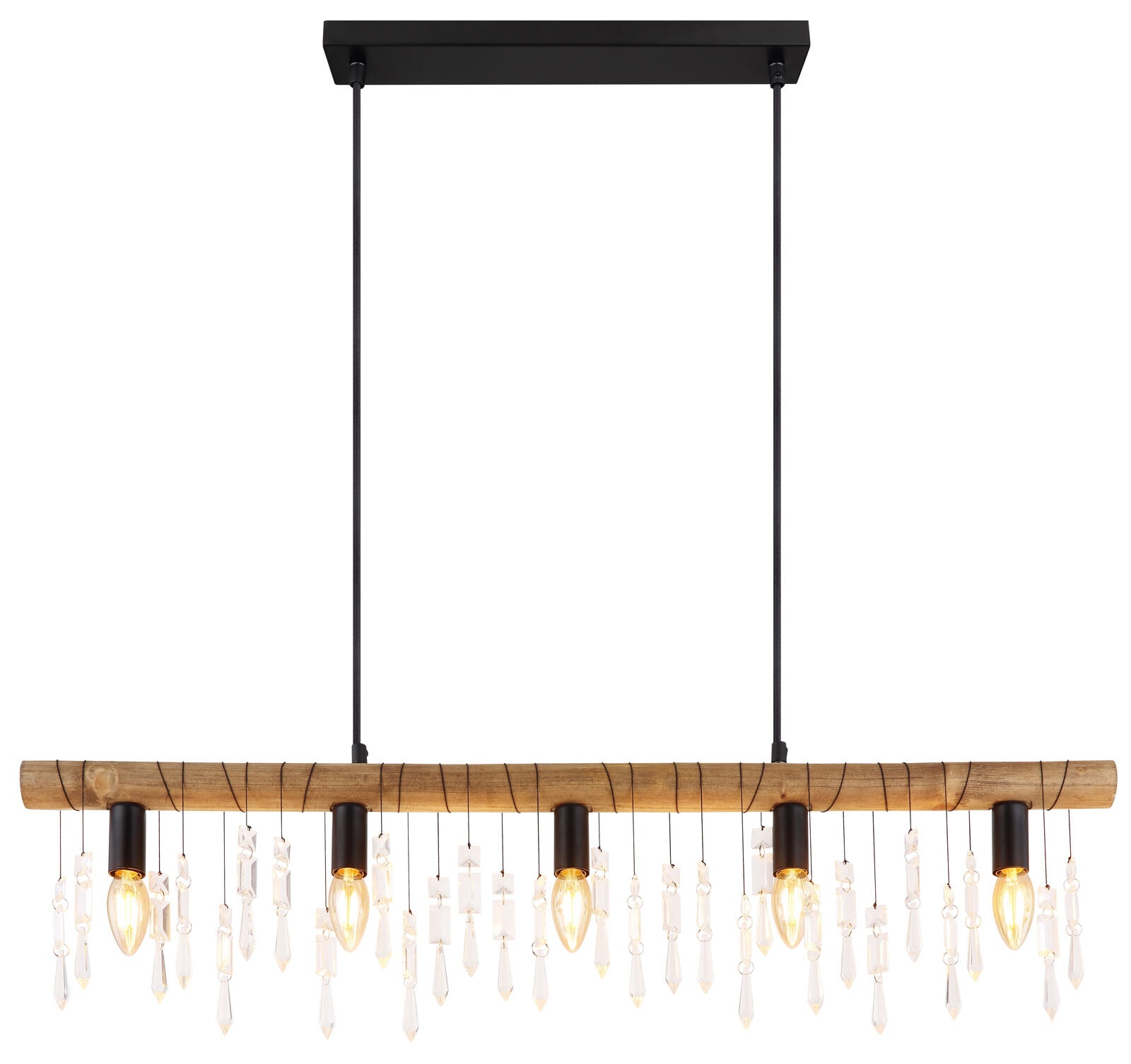 KIRA I Pendellampe schwarz 15532-5H,B/H/T: 90 x 120 x 6 cm, Glas, Metall, Holz